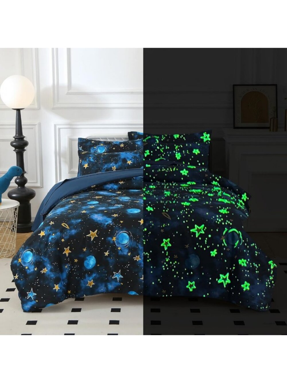 Glow in the Dark Space Bedding Set for Kids, 7-Piece Full Comforter & Sheet Set